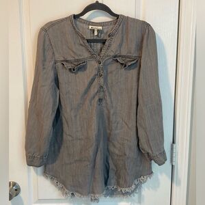 Hester & Orchard Chambray Raw Hem Tencel Shirt‎